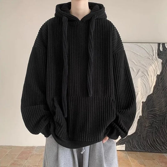 Men'sCorduroy Hoodie Pullover Sweater Oversize Fit Casual