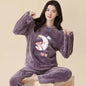 Thickened Warm Large Size Padded Fall and Winter Women's Pajamas Top and Pants Set Coral Velvet Ladies Cartoon Bear 2PCS/Set