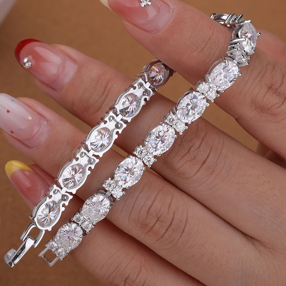 BXINY Oval&Round Alternating Moissanite Tennis Bracelet S925 Silver for Women Men HipHop Diamond HandChain Fine Jewelry Gift GRA