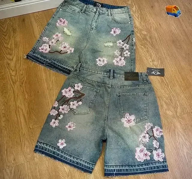 Retro Jeans Popular Patch Shorts Embroidered Willow Loose Casual Jean Shorts