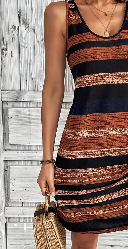 Women's Sleeveless Rainbow Print Beach Dress | Summer Bodycon Casual