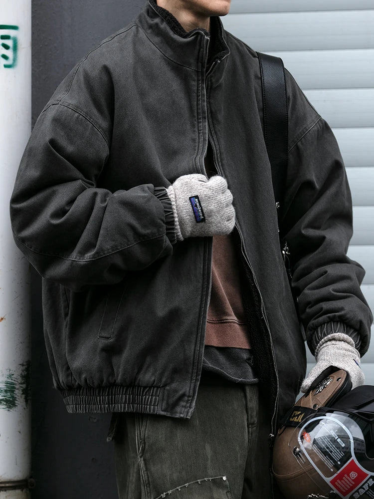 Japanische Vintage Polarfleece Jacke Herren Winter Hochwertige Dicke Jacke Koreanische Streetwear Lockeres Paar Trendiger Warmer Mantel Männlich