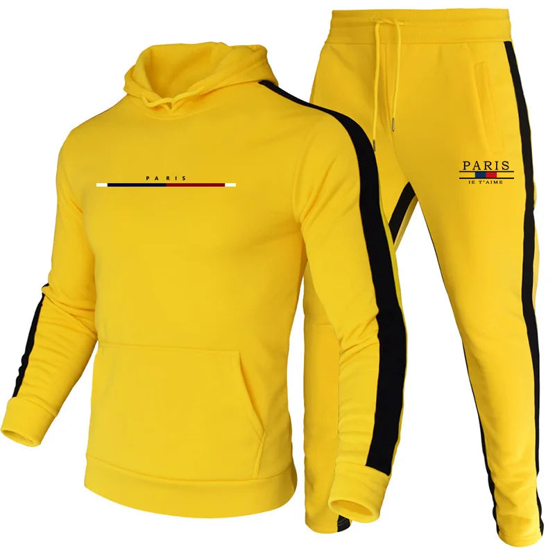2025 Hot Sale Men Tracksuit Hoodie + Pants 2piece Autumn Training Sports Set Paris Printed Sweatshirt Sportswear Men's Clothes