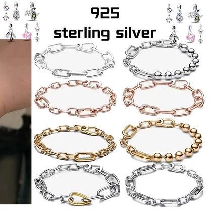 2025 New 925 Sterling Silver Classic Fashion Pearl Link Bracelet Splicing Chain High Jewelry Accessory for Mother's Day