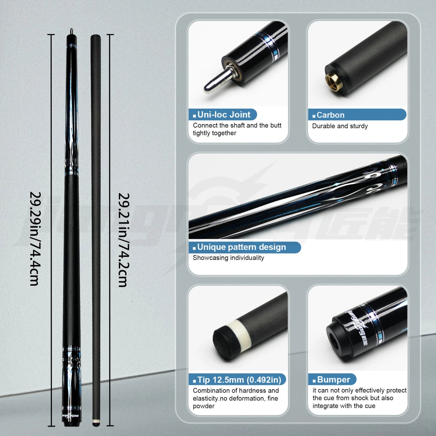Professional-grade Carbon Fiber Uni-Loc Pool Cue 12.5 mm Multi-Layer Leather Tip Precise Force Transmission