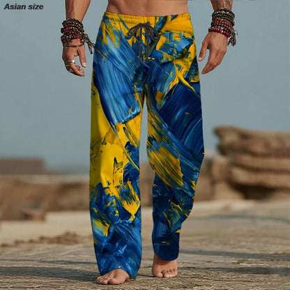 2026 Herren 3D-Druck Artistic Batik-Hose Baggy Pants Freizeithose Mid Waist Urlaub Elastischer Kordelzug Frühling