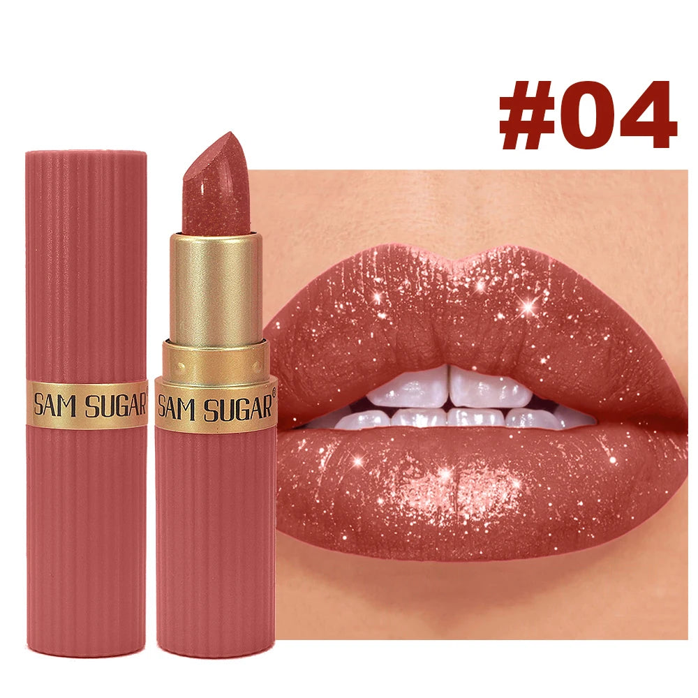 Glitzernder perlfarbener rosafarbener Samtlippenstift, wasserdicht, metallic, langanhaltend, matt, schimmernd, Diamant-Lippenstift, Damen Make-up Kosmetik