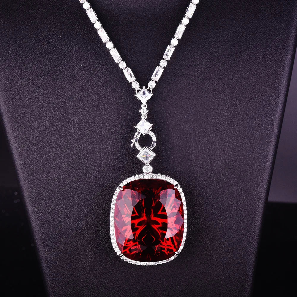 Luxury Rectangle Shape Green Cubic Zirconia Pendant Necklaces Temperament Elegant Women's Wedding Anniversary Party Jewelry