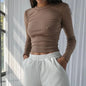O Neck Long Sleeve Shirt Women Ribbed Sexy Cropped Tops 2024 Spring Black Casual Skinny Slim Basic Woman T Shirts White