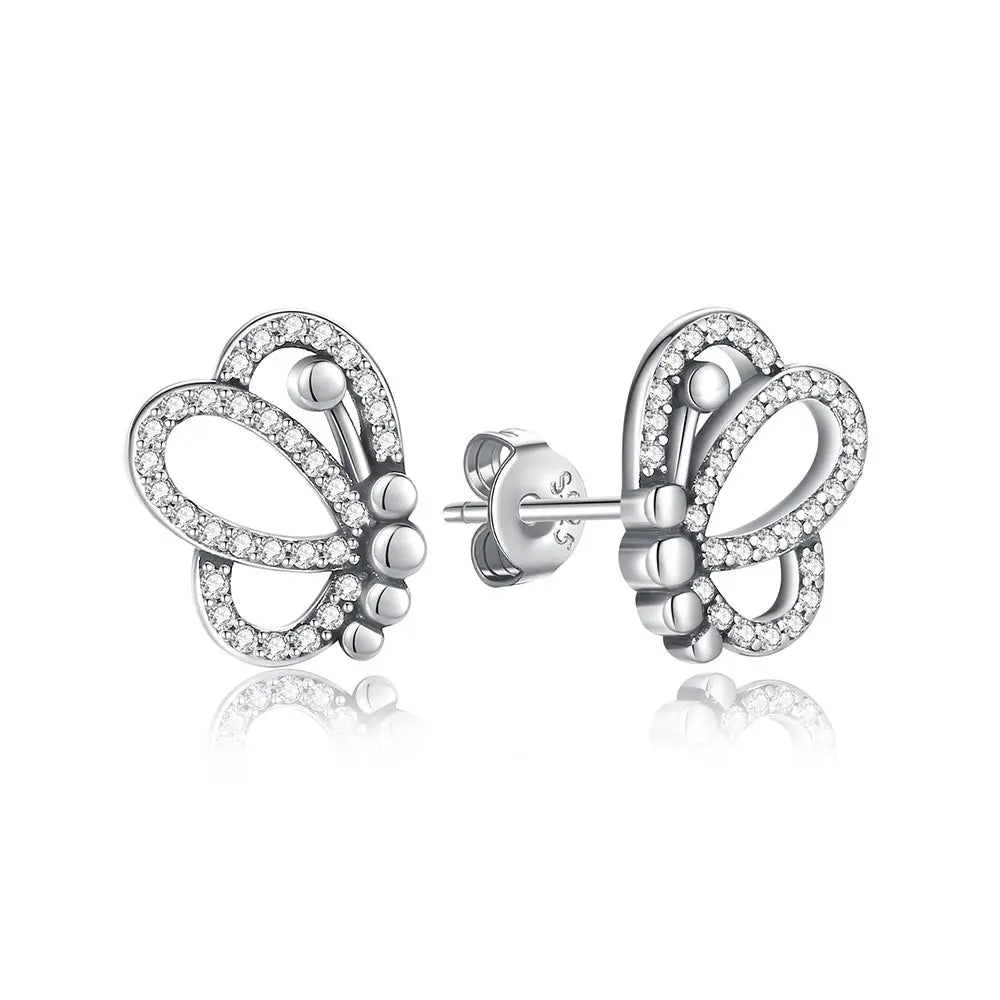 Original 925 Sterling Silber Ohrringe 2025 Stecker Creolen Kristall Ohrringe für Damen Roségold Krone Herz Unendlichkeit Biene Ohrring Schmuck
