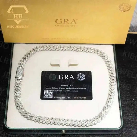 GRA 925er Silber 18K Gold 10mm Moissanit Miami Cuban Gliederkette