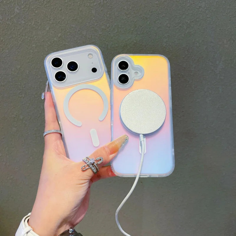 NEW For Iphone 17 Pro Max Laser Color-Changing Matte Phone Case 17Pro Magnetic Cover 17Air Gradient Colors cases Sun Set Sky