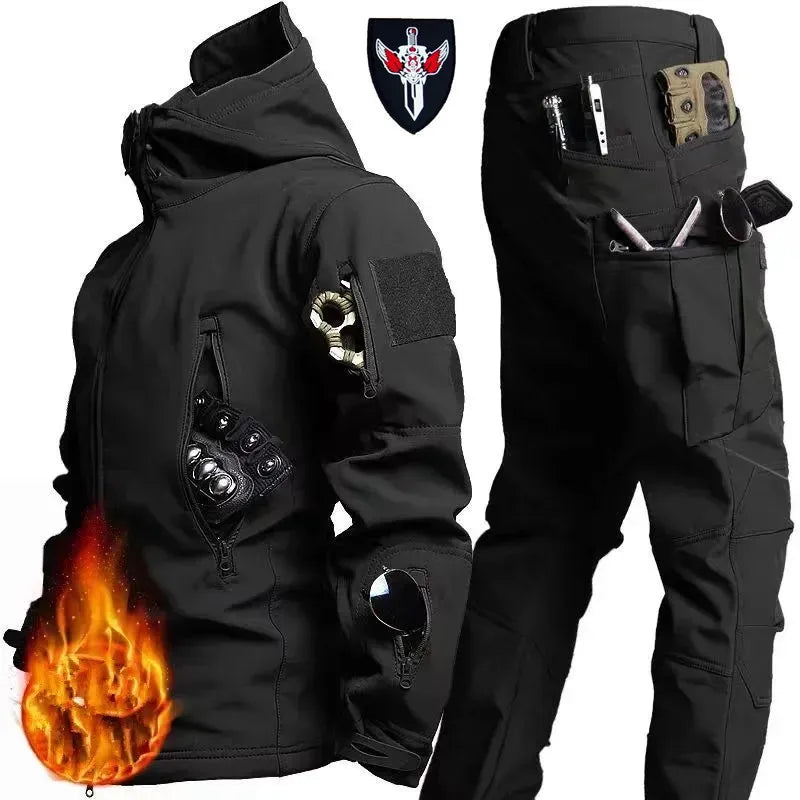 Tactical Winter Set Men's Outdoor Windproof Waterproof Suit Multi-Pocket Soft Shell Hooded Jackets Sharkskin Work Pants