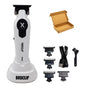 Hair trimmer set with attachments and packaging on a white background