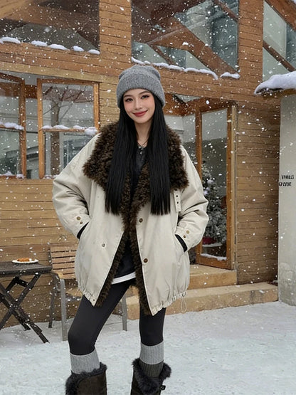 Warm Thiened American Sle Vintage Loose Cotton Jaet Commute Winter Outerwear Trendy Small Size Parka Coat