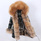 MAOMAOKONG 2023 Abnehmbarer Echtfuchs Pelzkragen Mäntel Damen Winterjacke Kapuze Kaninchenfellfutter Lange Parkas Damenbekleidung