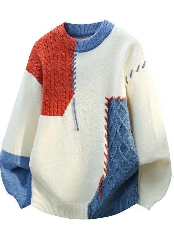 Men's Knitted Sweater Casual Loose Winter Faion Personali Design Geometric Pattern Long Sve Crew ...