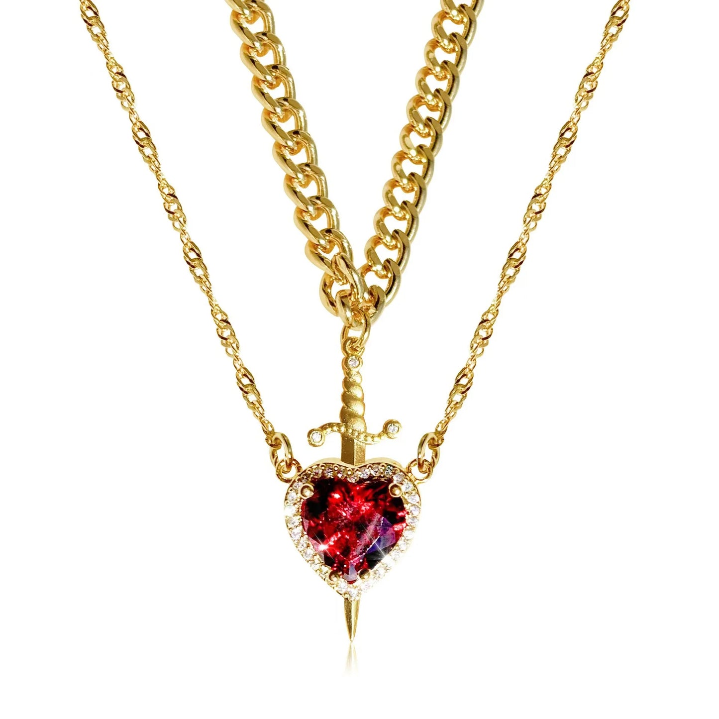 Heart and Sword Necklace Couple Necklaces Women Zircon Crystal Necklace Romantic Valentines Day Gift Jewelry Gifts Accessories