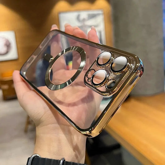 Luxury Magnetic Plating Clear Case For Magsafe Wireless Charging iPhone 11 12 13 14 15 16 17 Pro Max Air Plus Shockproof Cover
