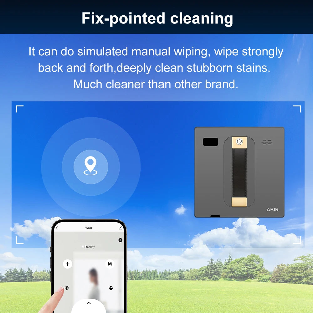ABIR WD8 Roboter Fensterputzer, Dualer Wasserspray, Lasersensor, Smart Home Glaswand Nass-Trockenreinigung, App & Fernbedienung
