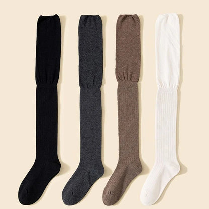 Knee High Socks for Women | Thin Long Stacked Socks Solid Colour Patchwork High Elasticity Stockings (1/3/5 Pairs)