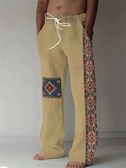 2025 Summer New Men's Casual Pants 3D Retro Shabby Print Beach Pants 100% Polyester Fiber Lightweight Stretch Cord Sweatpants