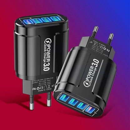 48W QC3.0 Fast Charger 4-Port USB EU Travel Adapter