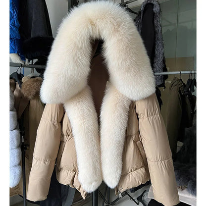 2025 MAOMAOKONG White Duck Down Jacket Winter Women Warm Loose Coat Natural Real Fox Fur Collar Thick Luxury Outerwear parkas