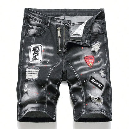 Men's Ripped Denim Shorts Breathable Bermuda Streetwear