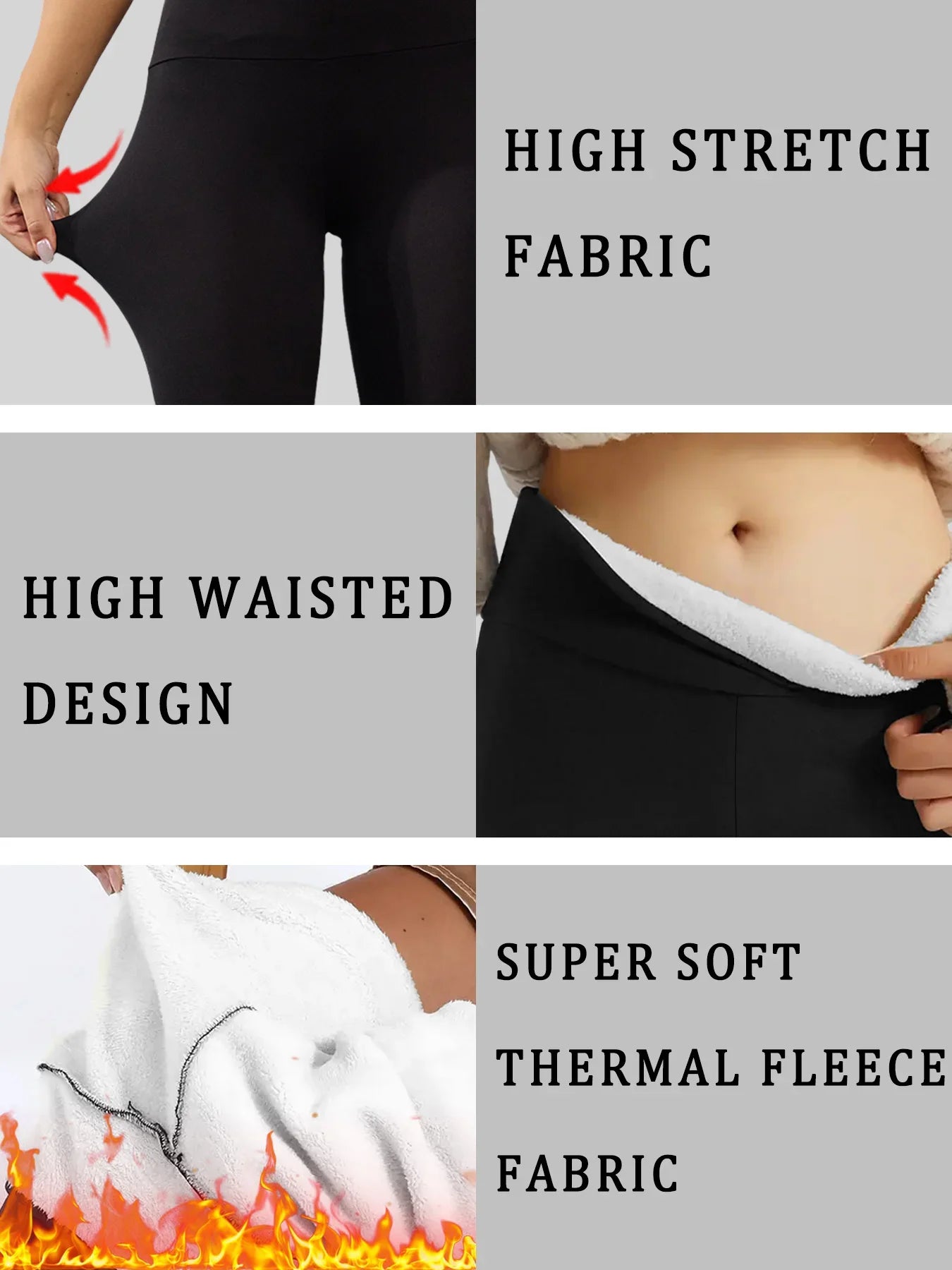 Damen Leggings mit hohem Bund, Fleece-gefüttert, dick, weich, bauchkontrollierend, Workout, Running, Yoga, Thermohose für kalte Winter