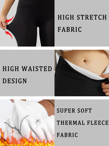 Damen Leggings mit hohem Bund, Fleece-gefüttert, dick, weich, bauchkontrollierend, Workout, Running, Yoga, Thermohose für kalte Winter