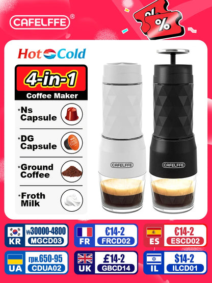 Cafelffe 3 In1 Portable Coffee Machine Hot/Cold Water Manual Espresso Maker For Capsule & Ground Hand Press Brewer hiking Travel