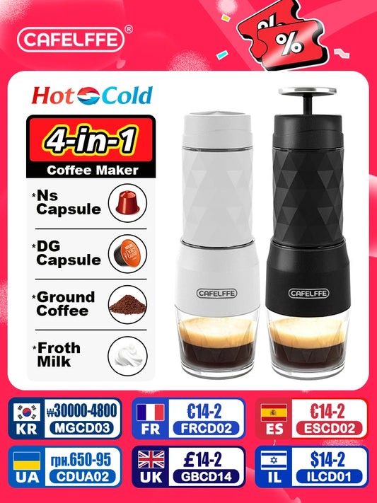 Cafelffe 3 In1 Portable Coffee Machine Hot/Cold Water Manual Espresso Maker For Capsule & Ground Hand Press Brewer hiking Travel