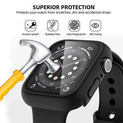 Displayschutzfolie aus gehärtetem Glas+Abdeckung für Apple Watch Zubehör 45mm 41mm 44mm 40mm 42mm Displayschutzfolie Apple Watch Hülle Serie 9 4 5 6 SE 7 8