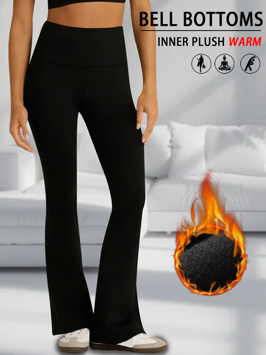 Women's High Waist Fleece Flare Leggings Tummy Control
