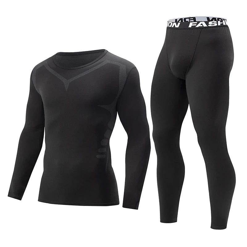 2er-Set Herbst/Winter Herren Sport- und Freizeit Thermo-Unterwäsche-Set Bequem, stark dehnbar, Sportler-Rundhalsoberteil, vielseitige Hose