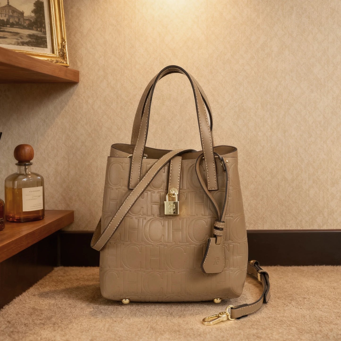 CH Geprägte Damen Crossbody Bag Buchstabendruck Design Damen Handtasche Große Kapazität Tragetasche Elegantes Temperament Damen Schultertasche