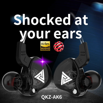 Original QKZ AK6 In-Ear-Kopfhörer mit 6 dynamischen Treibern und Mikrofon, Stereo-Sport-HIFI-Subwoofer-Headset, Monitor-Ohrhörer