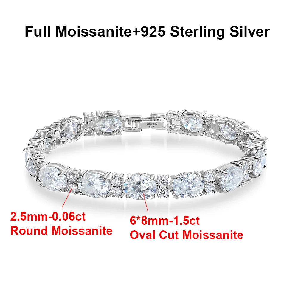 BXINY Oval&Round Alternating Moissanite Tennis Bracelet S925 Silver for Women Men HipHop Diamond HandChain Fine Jewelry Gift GRA