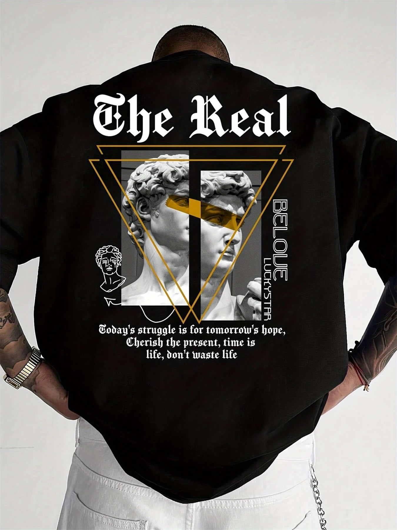 Men's Summer 100% Cotton Fashionable Casual Loose Large Size Unique Portrait Printed Round Neck Short Sleeve T-shirt Top