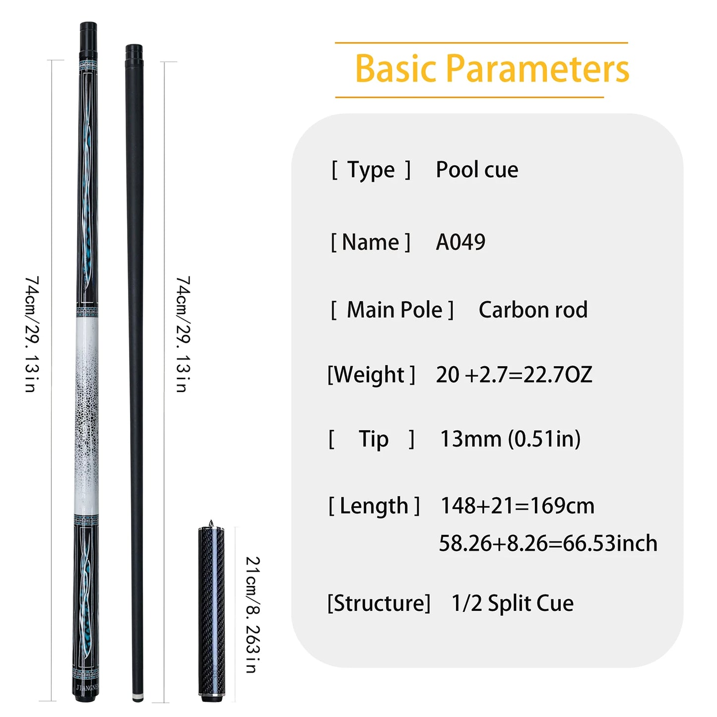 5-PC Carbon Pool Cue Bag Set – 148cm 13mm 20oz