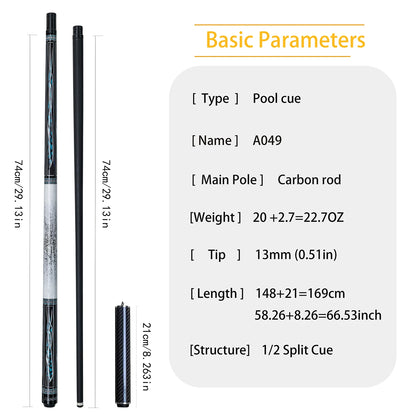 5-PC Carbon Pool Cue Bag Set – 148cm 13mm 20oz