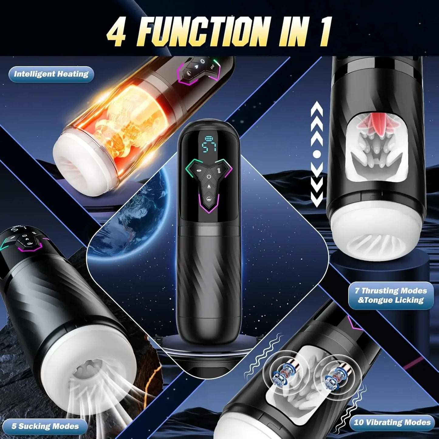 Product with multiple functions on a space-themed background