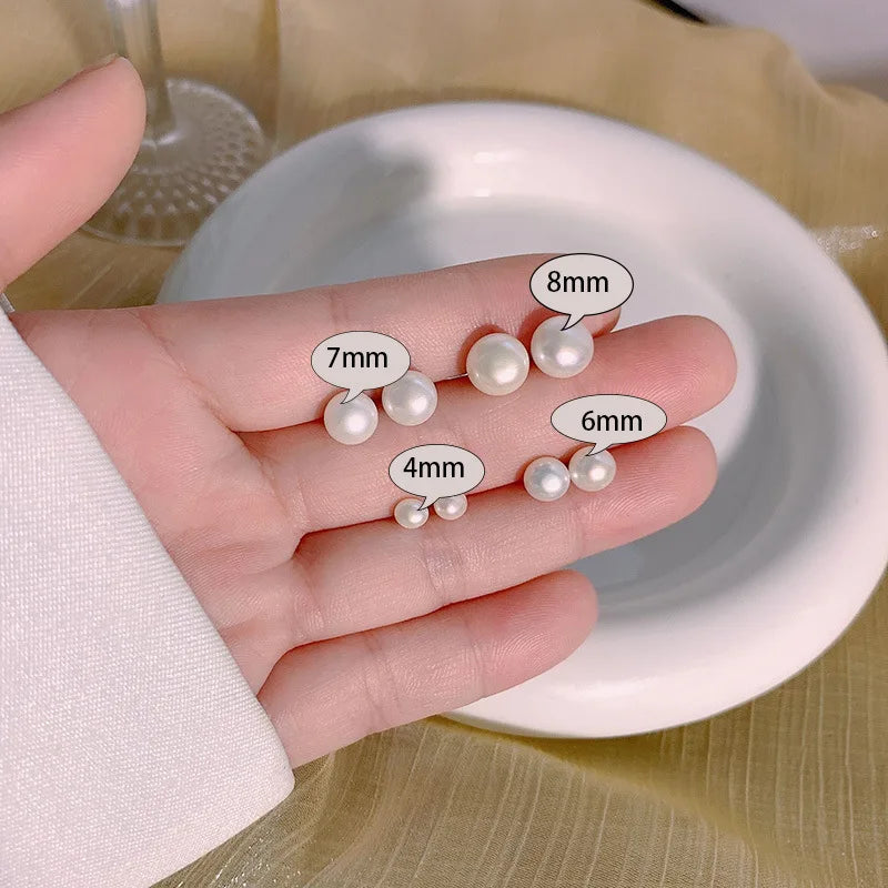 2pcs Simple Imitation Pearl Stud Earrings For Women Girls Stainless Steel Screw Back Pierced Studs Jewelry Gifts