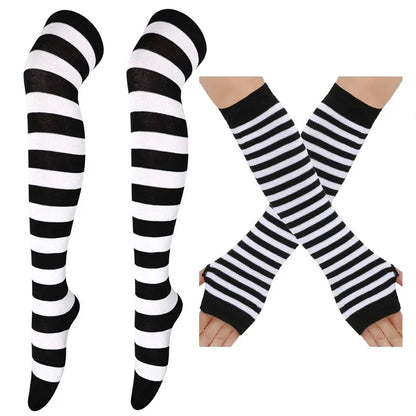 Mehrfarbig gestreifte Overknee-Strümpfe für Damen und Mädchen | Lange Kniestrümpfe