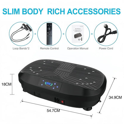 Black vibration plate with accessories on a white background
