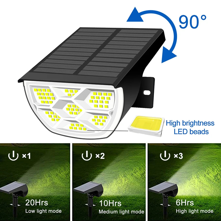 Outdoor 72/68 LED Solar-Landschaftsstrahler IP65 Wasserdichtes Solarlicht mit 3 Modi Solar-Gartenbeleuchtung für den Außenbereich
