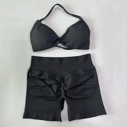 2Pcs Impacts Gym Set Tank Tops High Waist Scrunch Seamless Shorts Gym Suit Fitness Clothes Activewear Workout