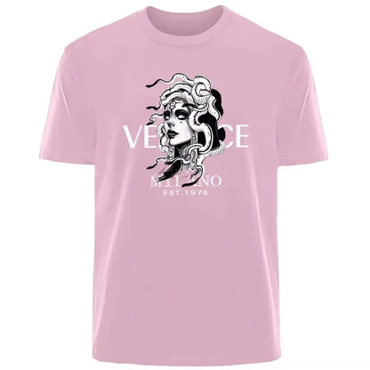 Neue italienische, beliebte Luxusmarke Sommer Medusa Kopf Druck T-Shirt für den Alltag, Sport, Männer und Frauen