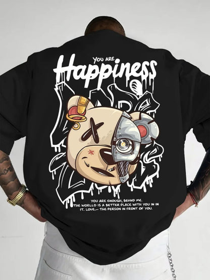 2025 New Men's Personalized Graffiti Bear Letter Printed Breathable and Comfortable Round Neck T-shirt Outdoor High Street Top